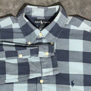 Ralph Lauren Men's Blake Flannel Long Sleeve Button Down Navy Teal Plaid Size L